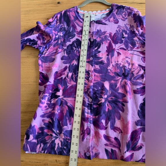 Isaac Mizrahi Floral Cardigan‎ Sweater 3/4 Sleeve Purple Women’s Medium Preloved - Picture 4 of 8
